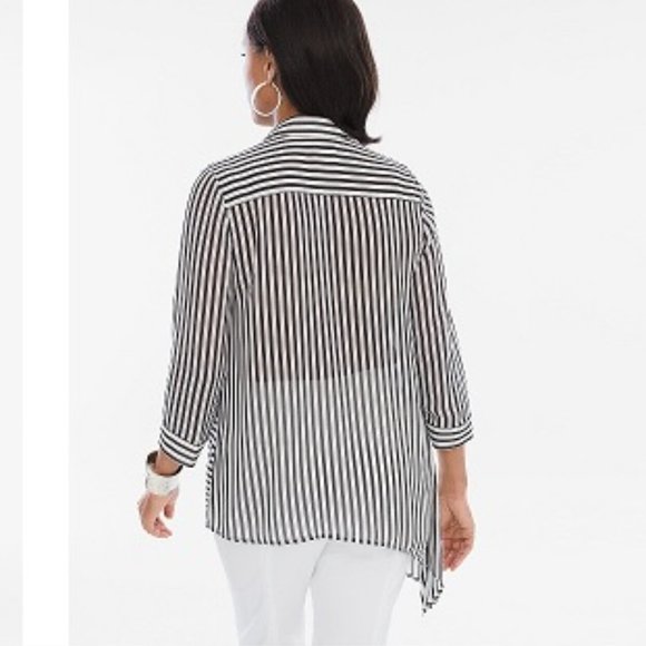 CHICO’S White Black Striped Asymmetrical Hem Button Down Tunic Shirt Size 3P - Picture 2 of 10